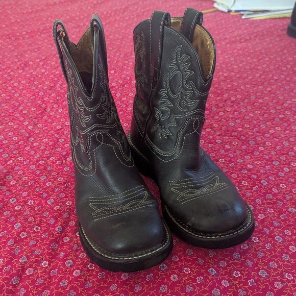 Ariat Fat Baby Boots Leather Western Embroidered Chunky Cowgirl Style # 14788 - Picture 8 of 11